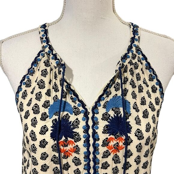 THML Embroidered Sleeveless Shift Dress Size S Halter Neck Boho Beachy Resort - Picture 3 of 10